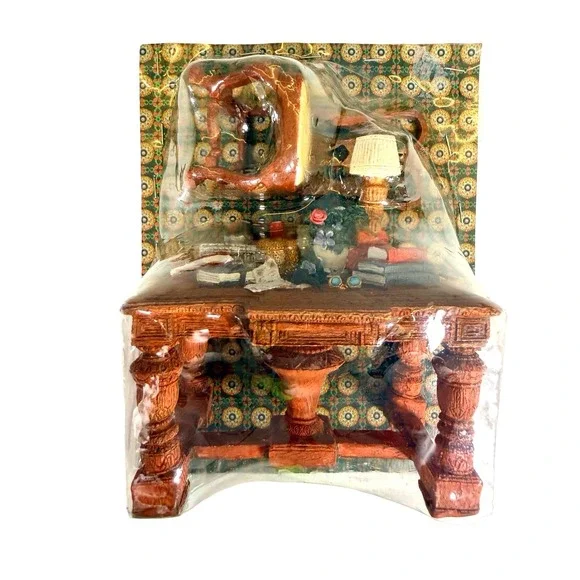 Vintage Miniature Library Desk Diorama Resin Figurine with‎ Chair and Books NIB