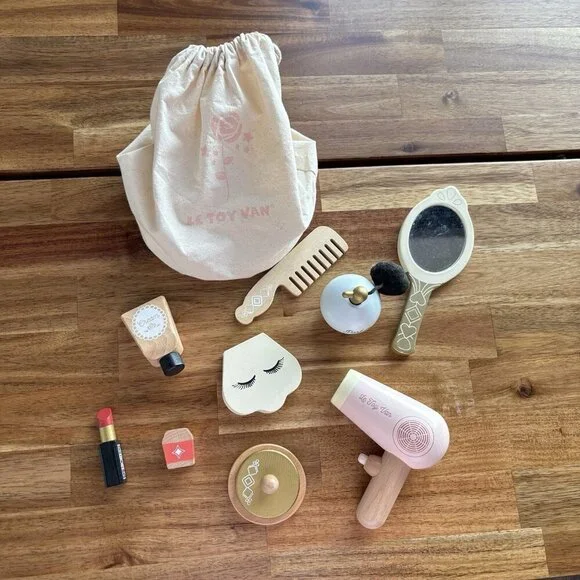 Le Toy‎ Van Wooden Cosmetic Set With Bag Toy PREOWNED MISSING PIECES