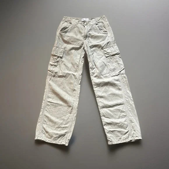 Zara Tan Cargo Pants Utility Pants Linen Lyocel Cotton Blend Women’s Size 0