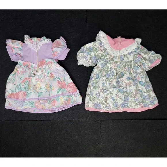 Vintage Cabbage Patch Kids Style Doll Dresses Set 2 Floral Lace Pink Purple Good