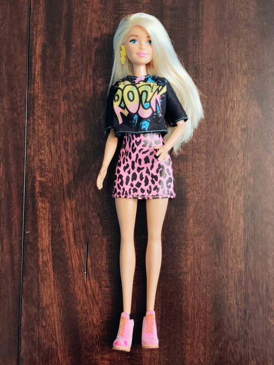 Barbie Black Rock Tee with Pink Leopard Mini Skirt