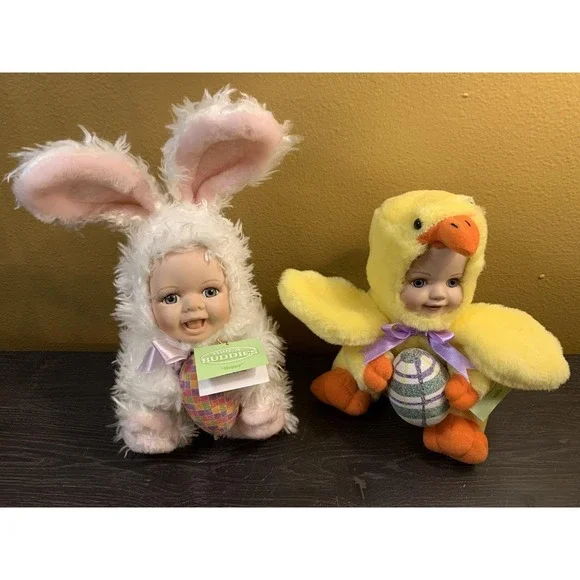 Dept 56 Hug-A-Buddies Geppeddo Porcelain Face Plush Easter Bunny Duck Hoppy