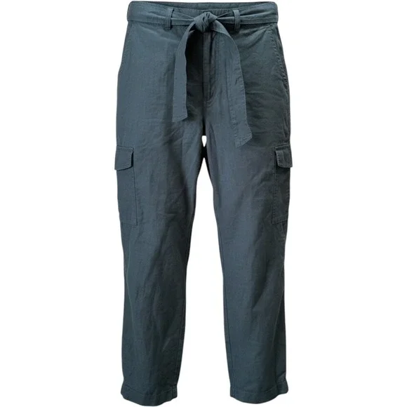 NWT Quince Organic Cotton Linen Ankle Cargo Pants D-Ring Belt Olive Green Medium