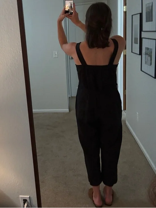 Everlane Black Button-Front Linen Jumpsuit