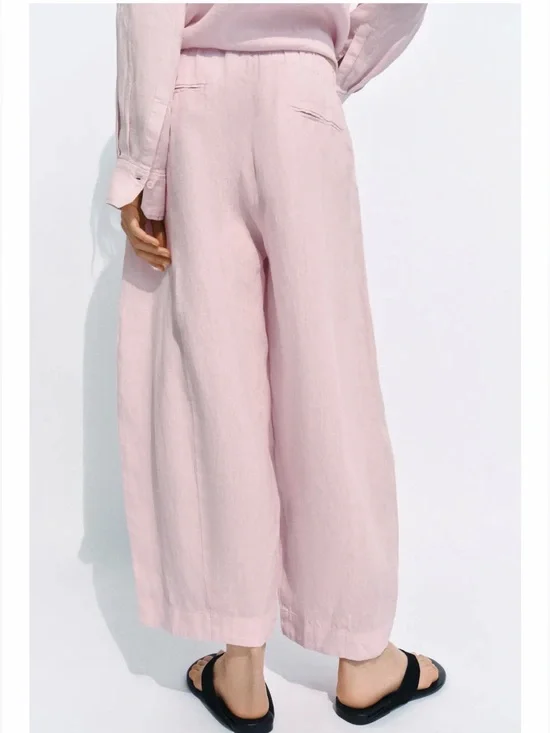 ZW Collection Zara Linen Barrel Pant in Light Mauve Pink