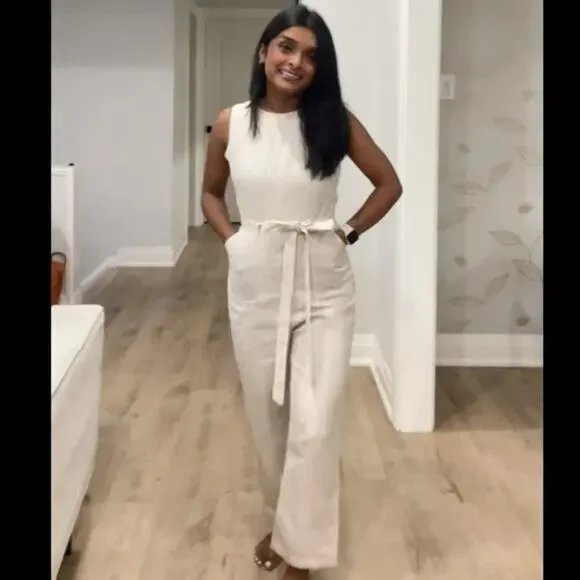 Reformation Naomi Linen Jumpsuit in Oatmeal 6
