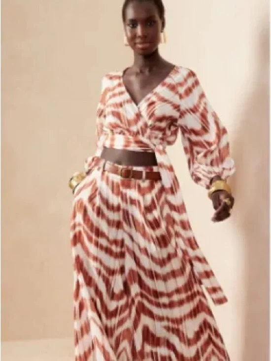 Banana Republic SET Zebra Print Meridian Linen Wide Leg Pant + Matching Wrap Top