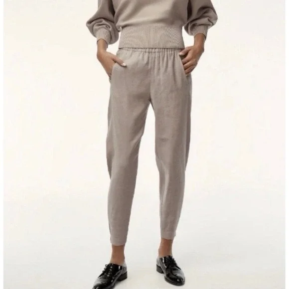 Babaton Aritzia Women Tan Linen Blend Elastic Waist Pull On Jogger Pants Size‎ S