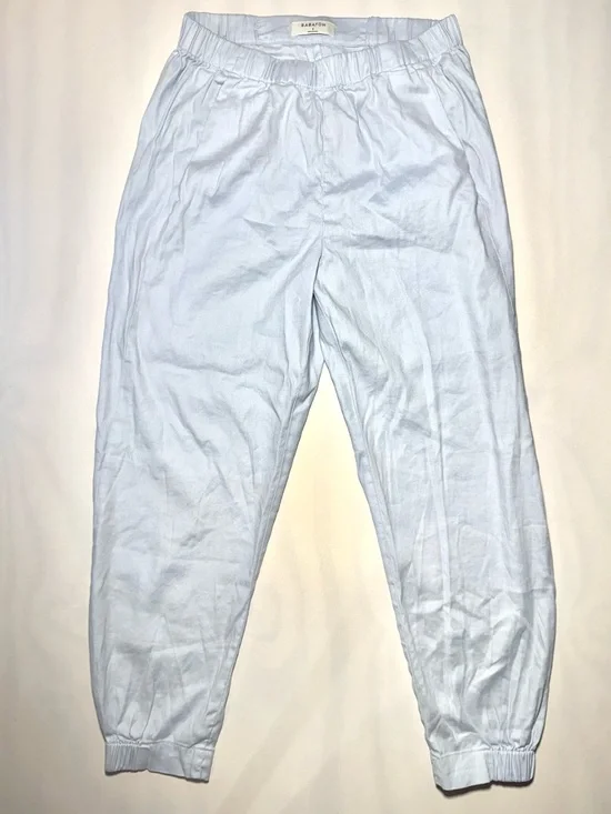 Babaton Aritzia Linen Blend Jogger‎ Pants Light Blue Pull On Ankle Small