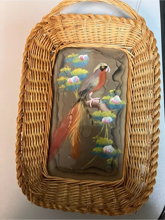 Decorative Brown Bird Perch Cushion with Hand-Painted Parrot Accent