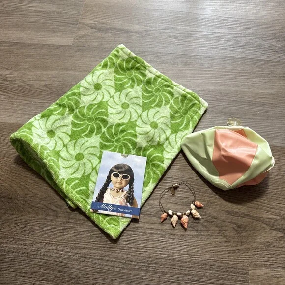American Girl Doll Molly's 1944 Shell Necklace Beach Towel, Ball, & trading Card
