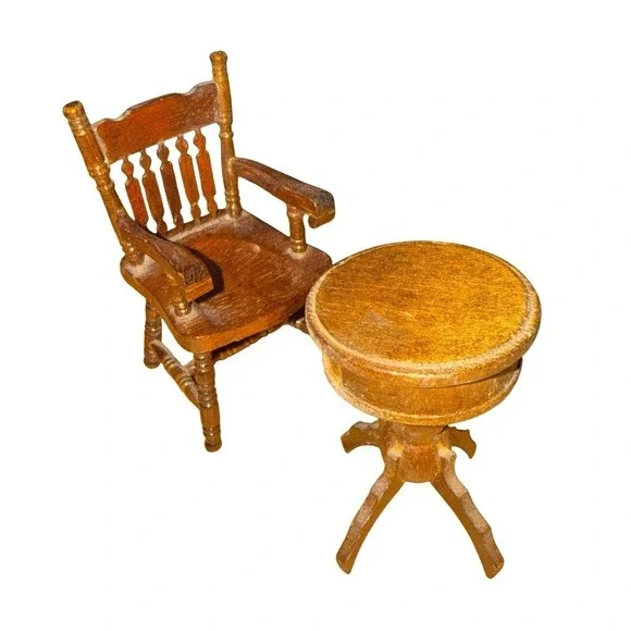 Miniature Dollhouse Furniture Set Victorian Armchair & Pedestal Side