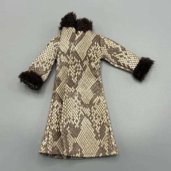 Vintage Barbie Clone Faux Snakeskin Coat Only Fur Trim