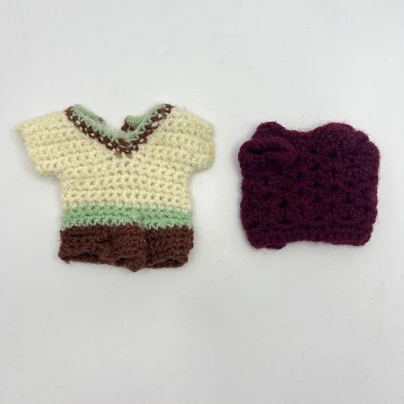 Vintage Handmade Crochet Ken Barbie Doll Sweaters 70s Hand Knit Pullover Vest