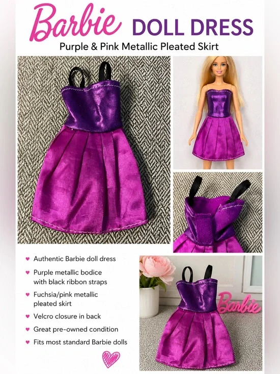 Barbie Purple Pink Satin Dress Outfit Dress Only No Doll Included