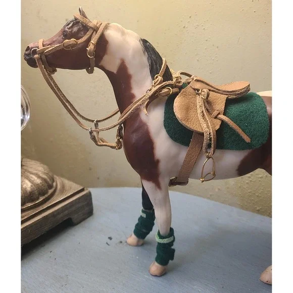 Handmade English Tack Set Breyer Classic Size Tan Green Leather Felt Accessories