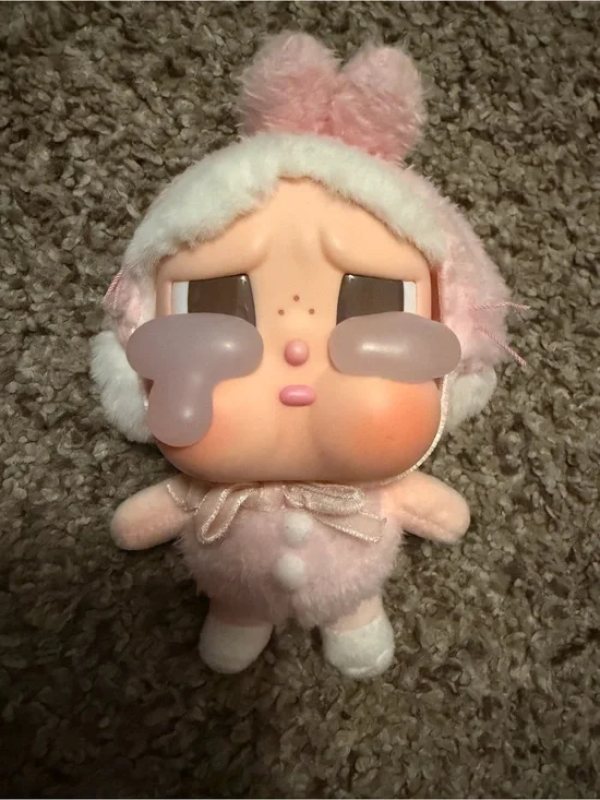 Cry Baby Pink Plush Character Doll with Oversized Sad Face