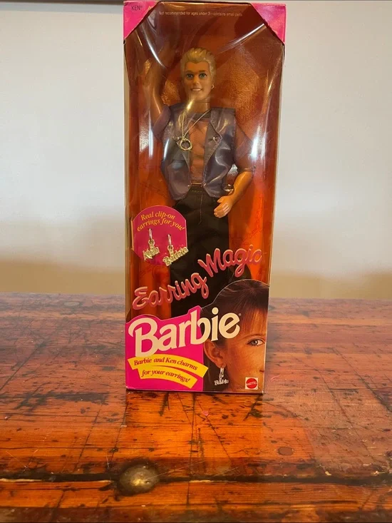 Vintage Earring Magic Ken with Metallic Blue Vest and Black Pants Barbie