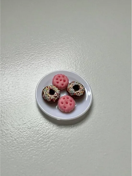 Miniature Dollhouse Pink Cookies and Donut Plate Scale 1:12