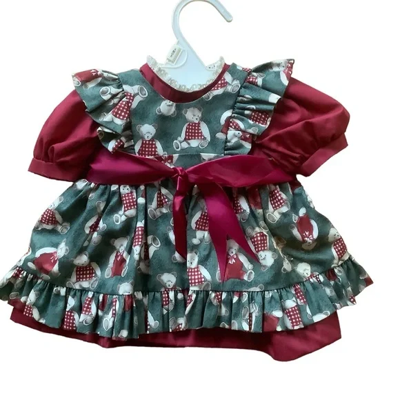 Vintage 70s the dream field collection doll dress puff sleeves teddy bear print