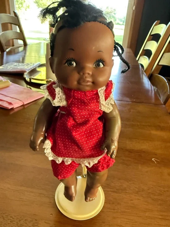 Black baby 1975 SHINDANA AFRICAN AMERICAN DOLL braids red outfit as is