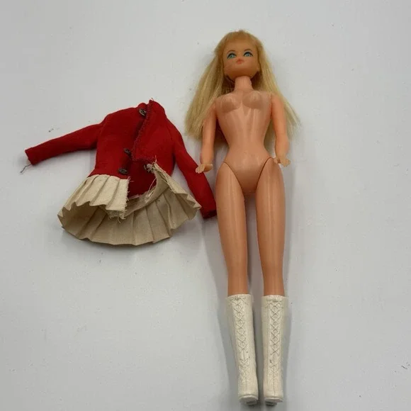Vintage Mod 60s Blonde Skipper Doll Hong Kong Original Red Outfit White Boots