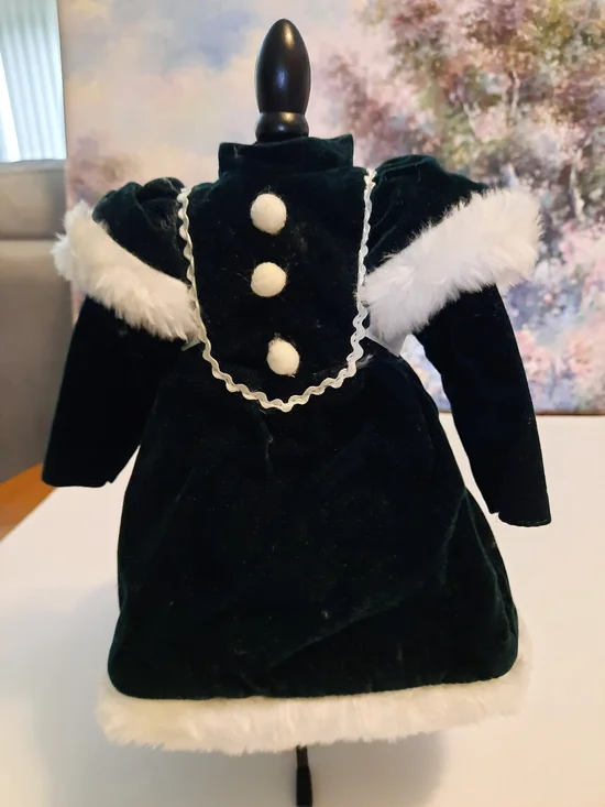House Of  Lloyd Velvet Holiday Doll Dress in Dark Green with White Trim