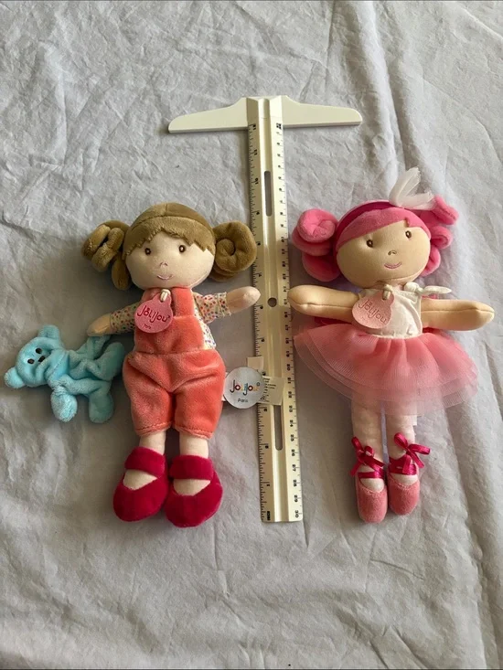 INC International Concepts Pink Ballerina & Coral Overalls Plush Doll Pair
