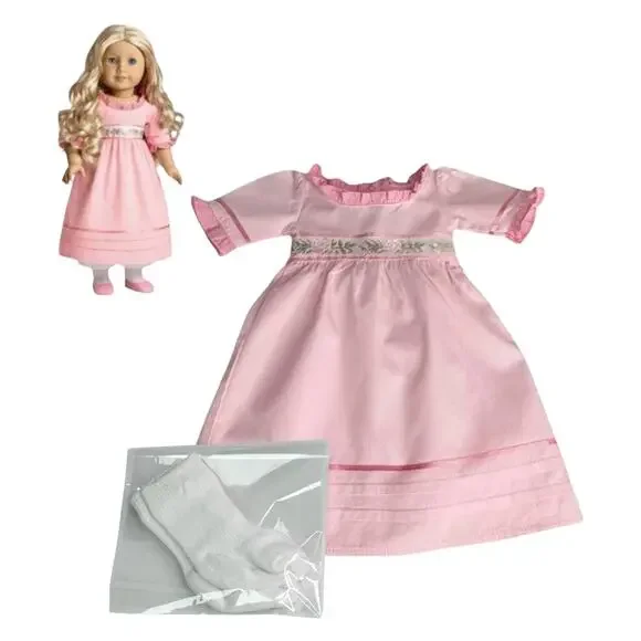 American Girl Caroline Dress & Socks Pink Meet Gown White Socks 18