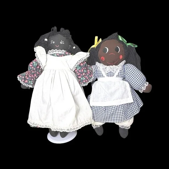 Folk Art African American Primitive Rag Dolls Lot of 2