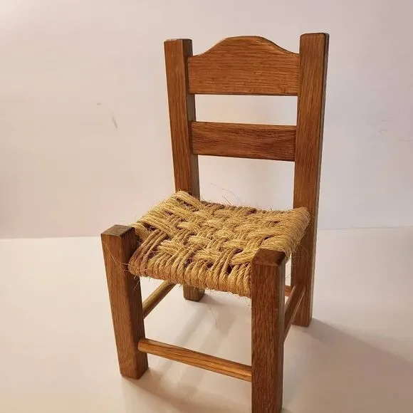 Wooden Doll Chair Ladder Back with Woven Rush Seat