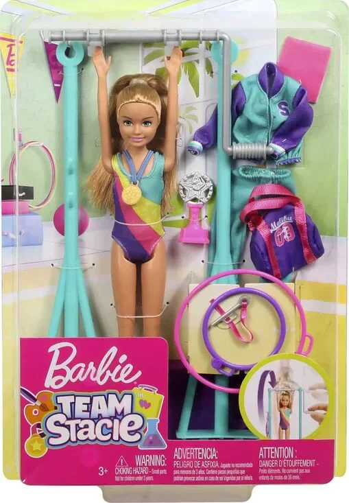 Barbie Team Stacie Doll And Gymnastics Playset With Spinning Bar NWT