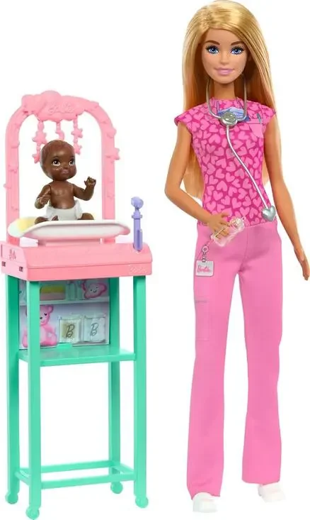 Barbie Baby Doctor Playset with Blonde Fashion Doll Wearing Pink Scrubs Baby NWT