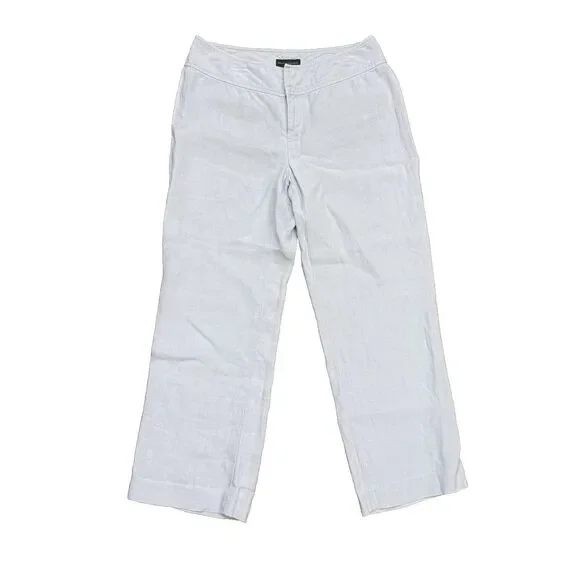 Banana Republic Crop Linen Pants Women’s Pale Blue Straight Flat Front Sz 6