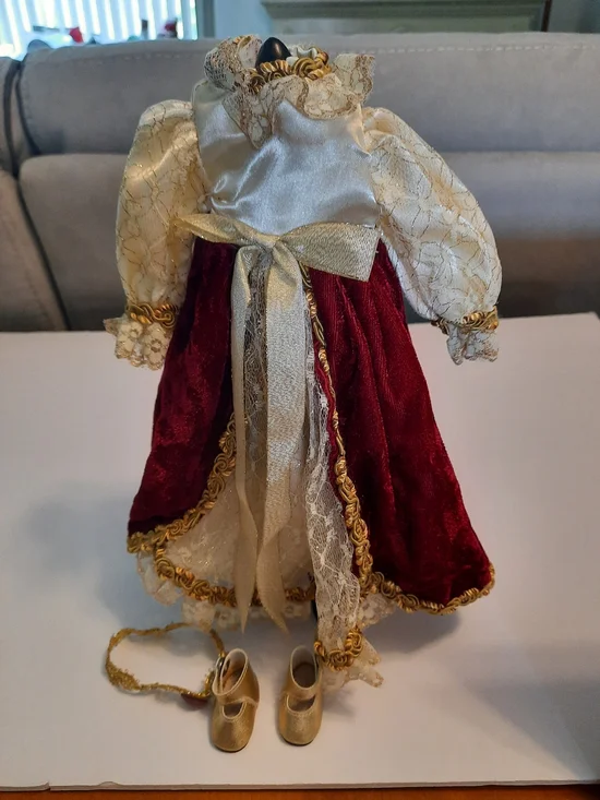 Gold & Red Princess Doll Dress with Lace Overlay