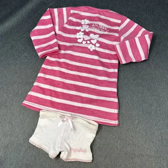 My Twinn Doll Pajamas Set Pink White Striped Hearts Top Shorts DX-677
