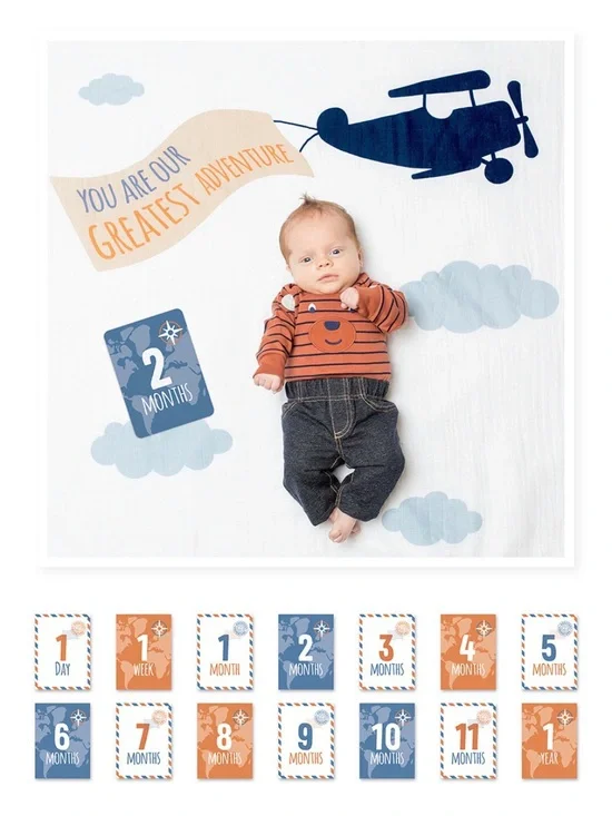 lululemon athletica Baby's First Year Muslin Blanket & Milestone Cards - White