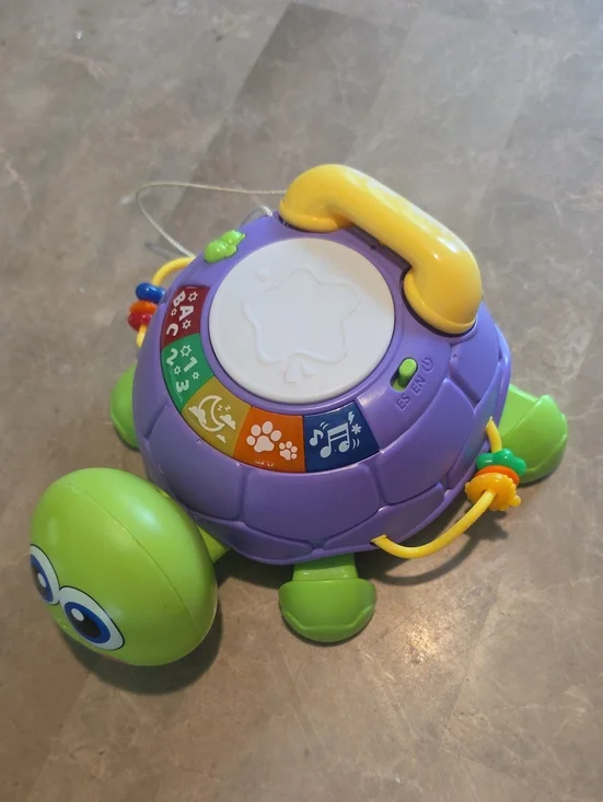 Interactive Purple and Green Musical Turtle Learning Toy with Yellow Handle