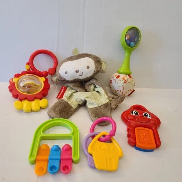 Fisher Price Baby Teethers Rattle Lovey Monkey Lion Keys Lot of 6