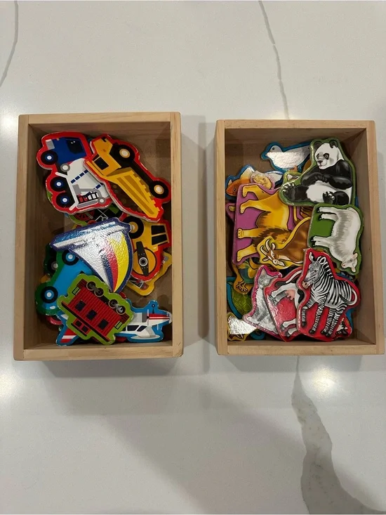 Melissa and Doug Wooden Magnetic Puzzle Pieces - Colorful Vehicles & Animals Set
