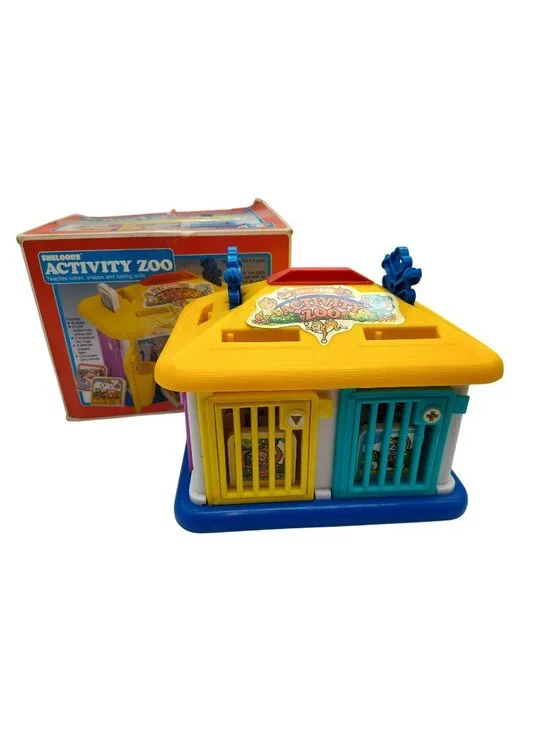 Vintage Shelcore 1986 Sorting Activity Zoo Animals Baby Toddler Toy, Box & Keys