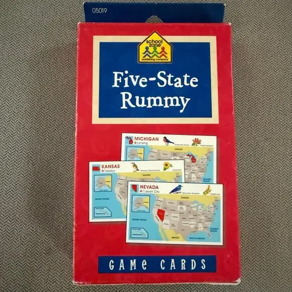 School Zone Five-State Rummy Geography Card Game NEW Open Box Discontinued