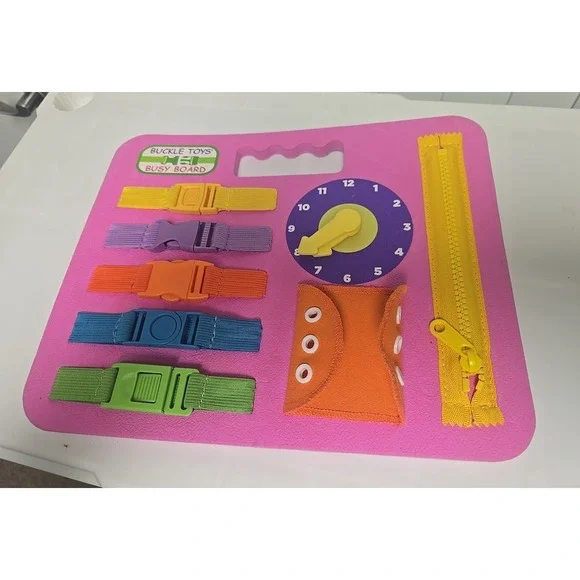 Busy Board Pink Montessori Sensory Learning Travel Toy Toddlers Kids Buckle Toys
