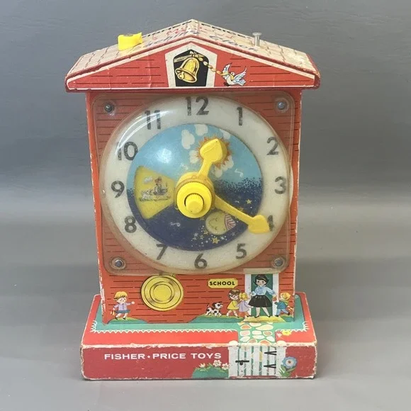 Fisher Price School Music Box Teaching Clock 998 Toy Works Vintage 60s