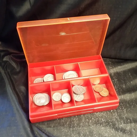 ELC Red Toy Coin Organizer Box with Play Coins