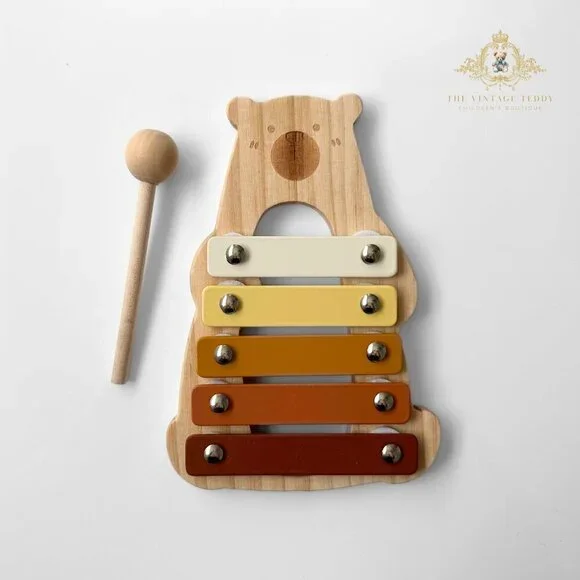 NWT Cute Wooden Bear Xylophone Music Toy Children’s Early Learning Toys Neutral