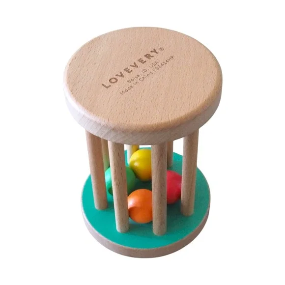 Lovevery Rolling Bell Rattle Wood Multicolor Montessori Toy OS Excellent