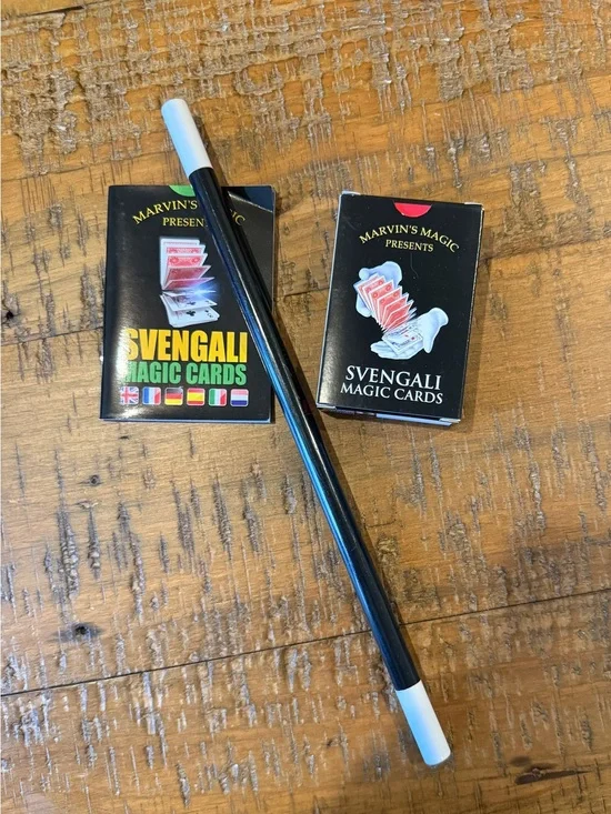 Marvin's Magic Svengali Trick Cards with Black Magic Wand - Black, White, Red