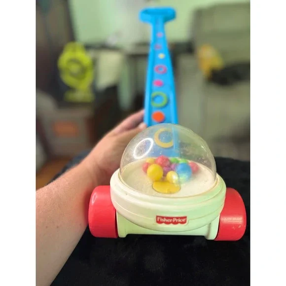 Fisher Price Brilliant Basics Corn Popper Push Toy Blue Handle 72011 L51Vintage