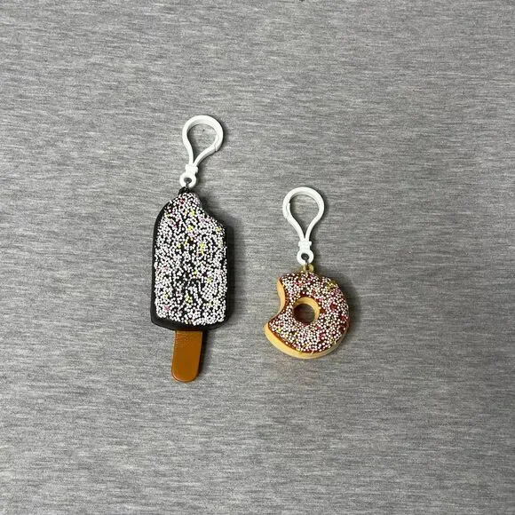 Soft Squishy Ice Cream Bar and Sprinkled Donut Keychain Clips 2 PCS. Set
